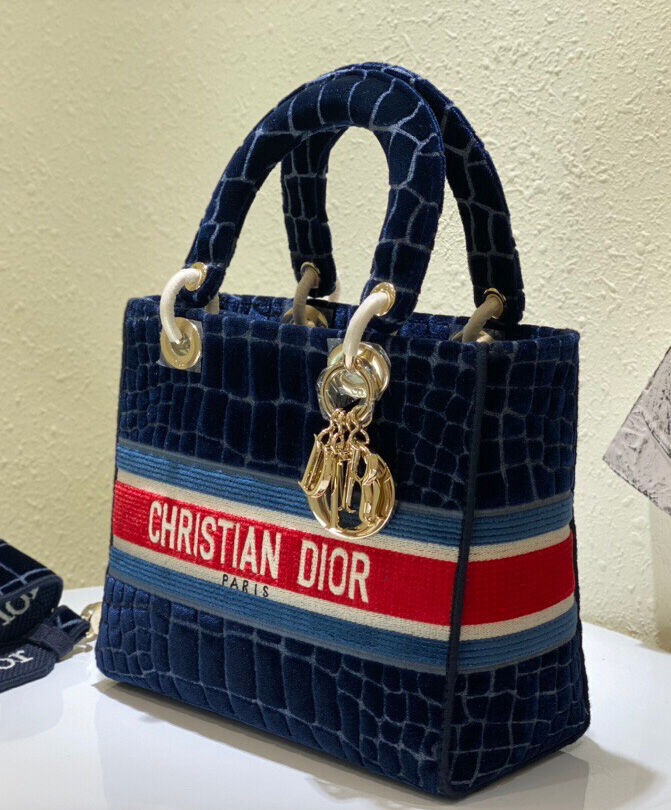 Christian Dior Medium Lady D Lite Canvas Bag Dark Blue